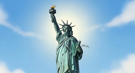 Naklejka premium Statue of Liberty Iconic Landmark in New York City Under a Blue Sky.