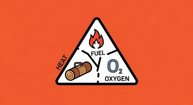 Fire Triangle Illustration - Heat, Fuel, and Oxygen for Combustion.