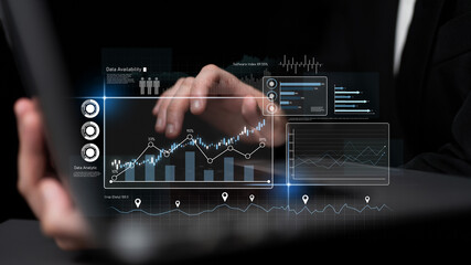 High-tech data visualization dashboard for analytics and performance tracking, including data visualization, trend, data report, and data chart. Latch