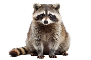 Fototapeta premium Closeup portrait of a raccoon isolated on transparent background, showing detailed fur and facial features