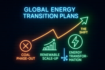 Fototapeta premium Renewable Energy Transition Infographic with Sustainable Power Sources and Green Technology for Environmental Reports