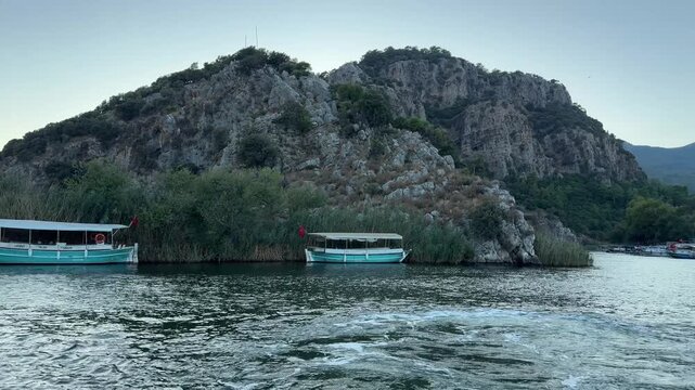 A boat tour among the reeds on the Dalyan River. Ortaca, Muğla