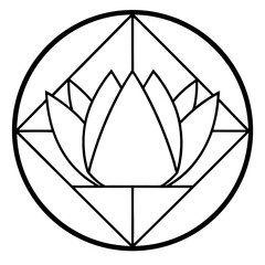 Sacred Geometry Lotus Prism Circle Line Art Vector Illustration White Background