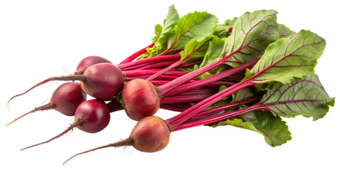 Fresh beetroot with leafy greens isolated on transparent background
