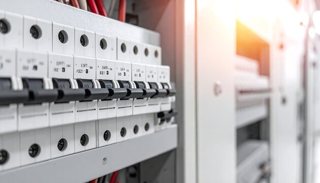 Electrical Panel with Circuit Breakers - Power Distribution and Safety.