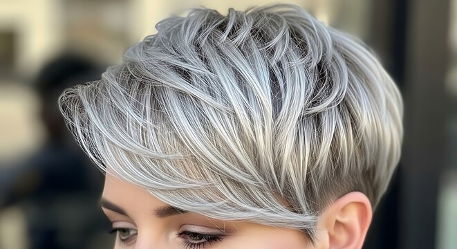 Stylish Silver Pixie Cut - A Modern and Chic Hairstyle for Women.