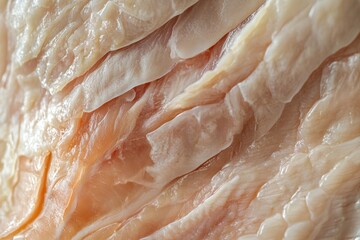 Freshly prepared fish fillet with intricate textures showcasing the delicate layers of seafood in natural light