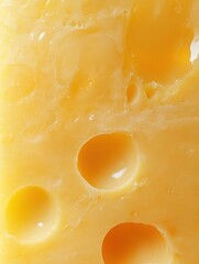 Cheese with characteristic holes showing rich texture and vibrant color, representing quality and freshness in dairy products