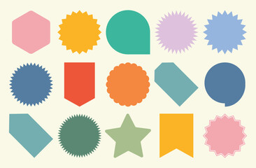 Multicolor vector starburst, sunburst badges. Vintage labels. Colored stickers. A collection of different types and colors icon