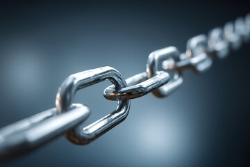 Obraz premium Metal chain links on a blurred background highlighting strength and durability in industrial settings