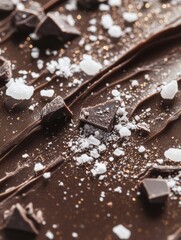 Decadent chocolate dessert topped with sea salt and dark chocolate chunks, perfect for indulgent moments, captured in a close-up view