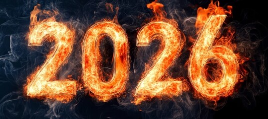 Vibrant Flaming Numbers Representing the Year 2026 in an Intense and Fiery Conceptual Artwork