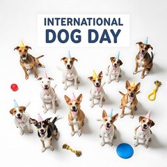 Group of puppies celebrating international dog day