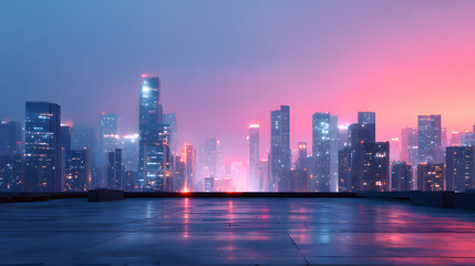 Fototapeta premium Cityscape at Dusk with Illuminated Skyscrapers