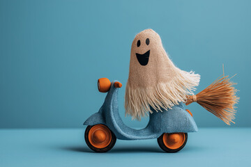  Halloween concept with decorative ghost toy.