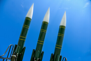 Defense forces weapon. Antiaircraft missles rockets aimed at the sky