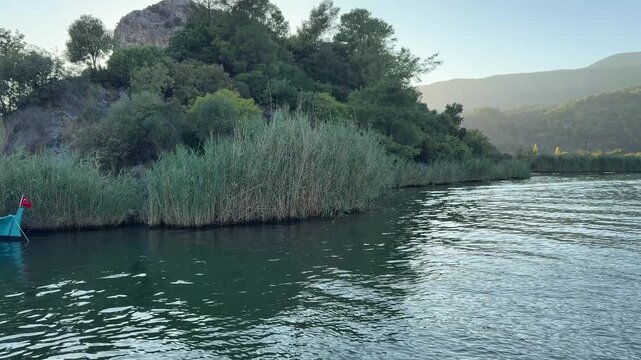 A boat tour among the reeds on the Dalyan River. Ortaca, Muğla