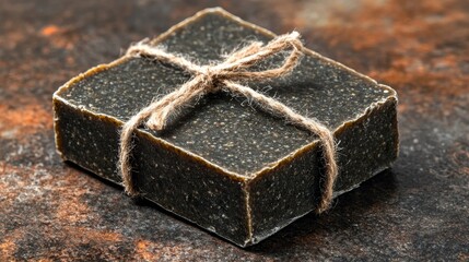 Artisanal Dark Soap Bar Presentation with String Wrap, Organic Skincare for Bath and Spa Use
