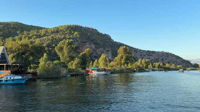 A boat tour among the reeds on the Dalyan River. Ortaca, Muğla