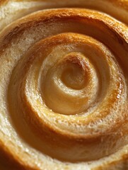 Freshly baked cinnamon roll with a golden swirl showcasing its delicious texture in a cozy bakery setting