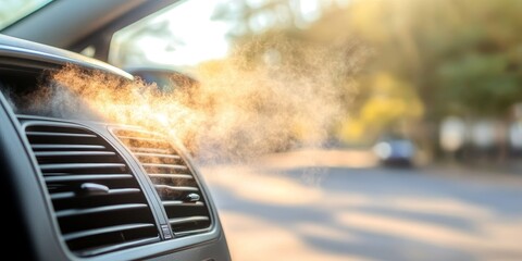 Interior View of a Car with Air Conditioning System Blowing Cool Air on a Sunny Day While Traveling