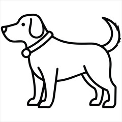 Simple line drawing of a standing dog wearing a collar

