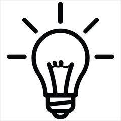 Simple line art icon of a glowing light bulb

