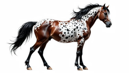 Majestic spotted horse, full body, standing, isolated on transparent background