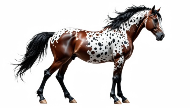 Majestic spotted horse, full body, standing, isolated on transparent background