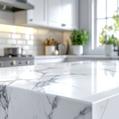 Elegant Marble Kitchen Countertop with Modern Design and Natural Light.