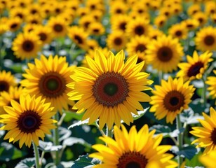 Vibrant yellow sunflower field background, bright sunny day, summer nature scene, floral backdrop, agriculture, sunny, pattern