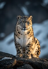 Obraz premium Snow Leopard Portrait Rare Wildlife Photography Endangered Species