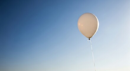 Obraz premium A single white balloon floats against a bright blue sky with a long string dangling below it