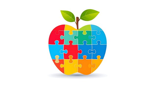Apple Puzzle - A Colorful Representation of Autism Awareness and Education.