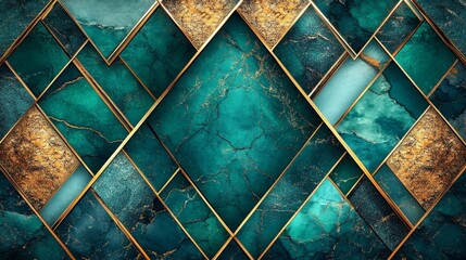 Elegant Abstract Geometric Design Featuring Emerald Green and Gold, Perfect for Modern Decor and Art