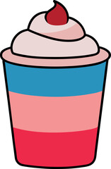 Layered Parfait Cup Illustration with Whipped Topping and Cherry Accent
