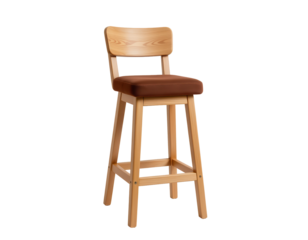 Wooden Bar Stool with Brown Cushion Seat for Modern Interiors