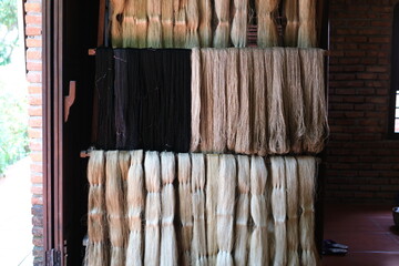 Cinematic video of silkworms hatching, feeding on mulberry leaves, spinning cocoons, and silk...