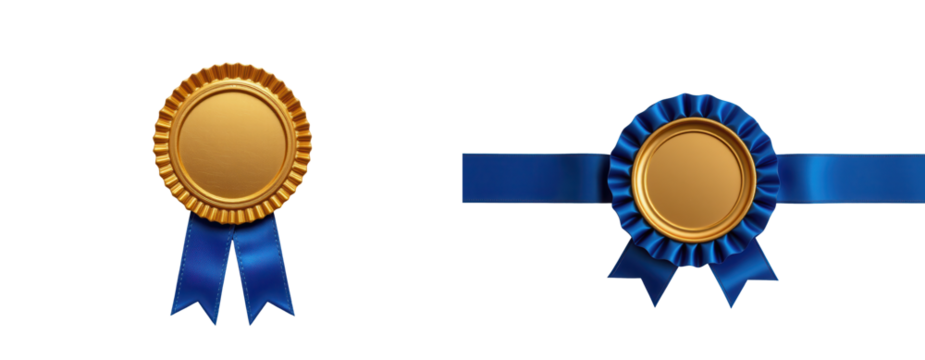 Gold and Blue Medal Awards with Ribbons for Achievement Recognition