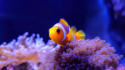 Vibrant Close Up Clownfish on Anemone Colorful Coral Reef Detail