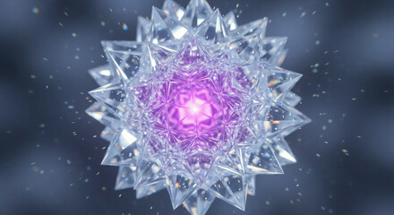 spectacular crystalline geometric core or starburst structure radiating brilliant light and purple energy symbolizing quantum computing precious data and energy crystal technology