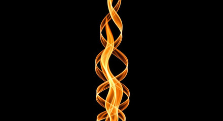 mesmerizing symmetrical double helix of orange and yellow fire and smoke representing DNenergy flow flame dynamics and cosmic structure on dark background