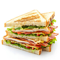 Triple-Layered Club Sandwich with Fresh Vegetables and Toasted Bread