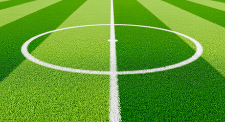 Obraz premium Upper view of the central area of ​​vibrant colors soccer field.