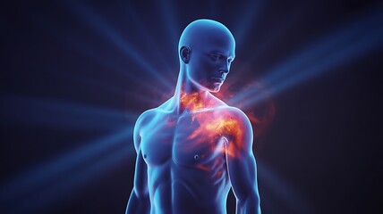 Human Body with Glowing Energy and Rays