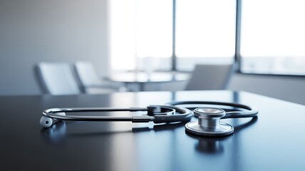 Stethoscope on a Desk in a Modern Medical Office