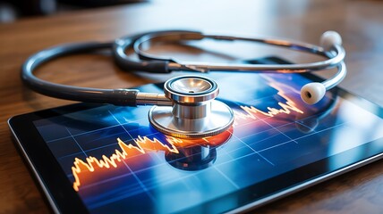 Stethoscope on Tablet Displaying Financial Data
