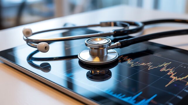 Stethoscope on Tablet Displaying Financial Data