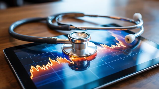 Stethoscope on Tablet Displaying Financial Data - Powered by Adobe