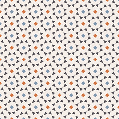 Elegant diamond pattern cute stylish flat stars background. White banner with small orange blue squares starry motif. Modern style ornament design wallpaper,  fabric textile swatch allover print block